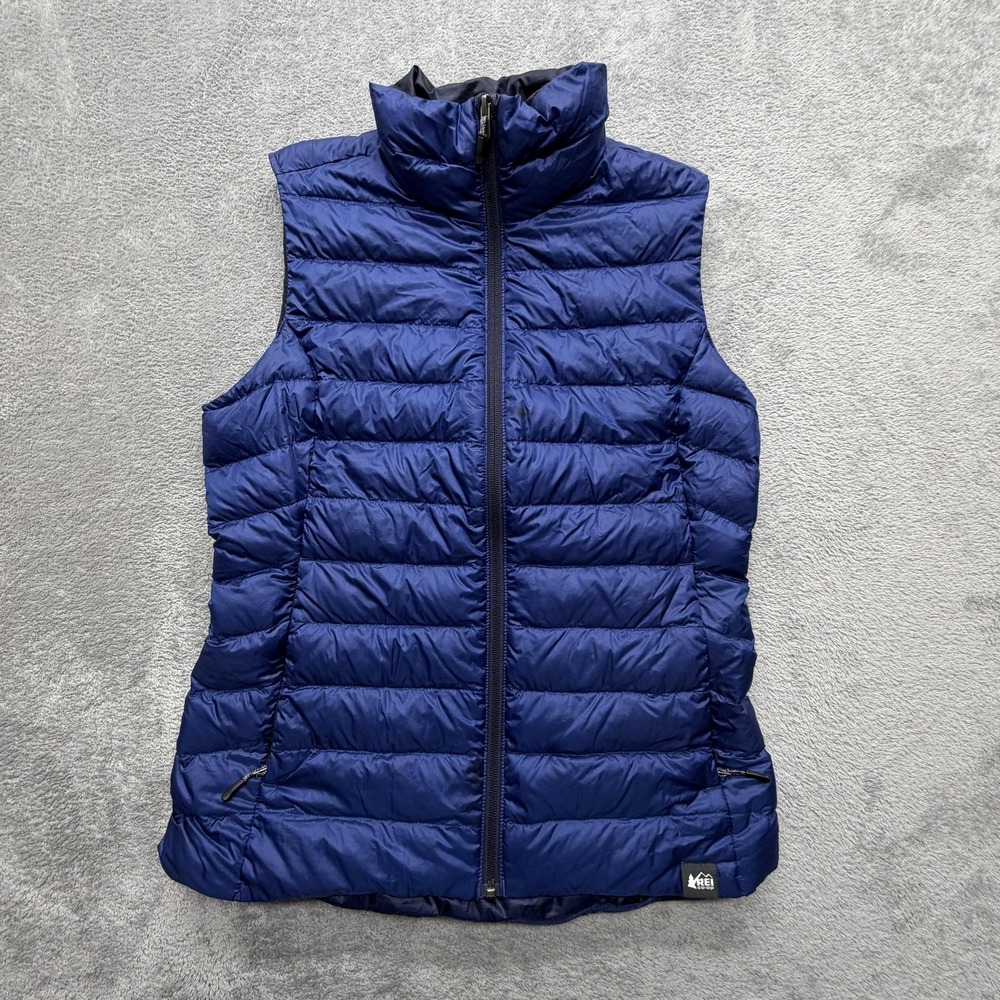 REI Co-op Vest Womens Small Blue Down Puffer Quilted Full Zip Pockets Insulated